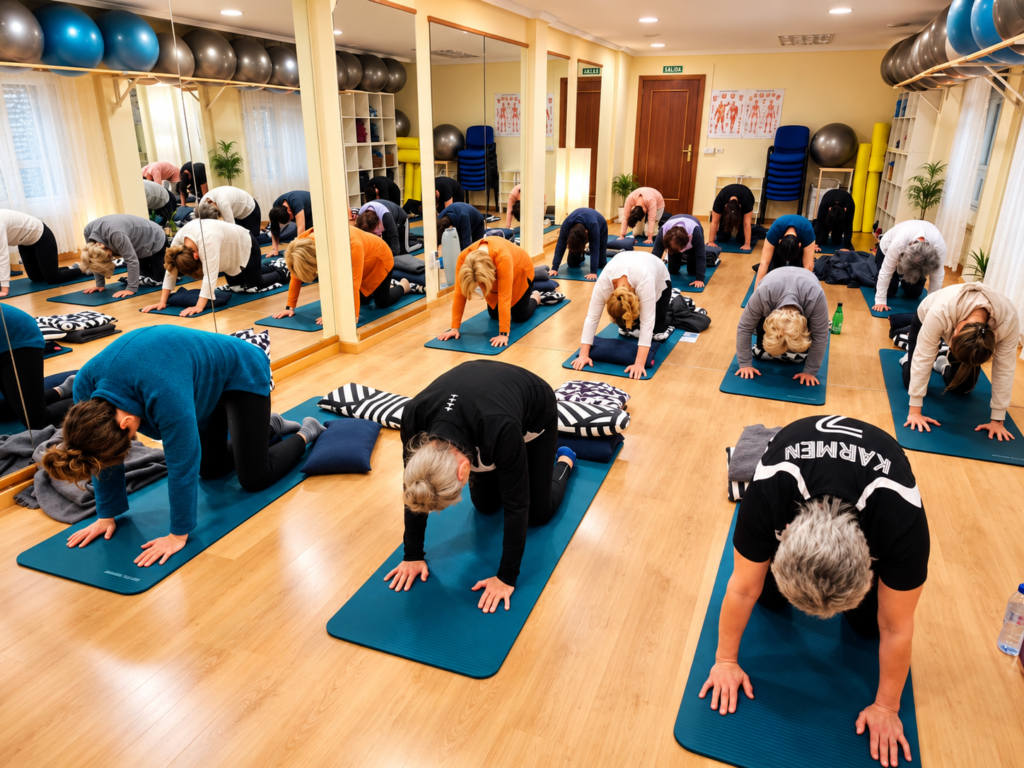Clase de yoga con adultos mayores
